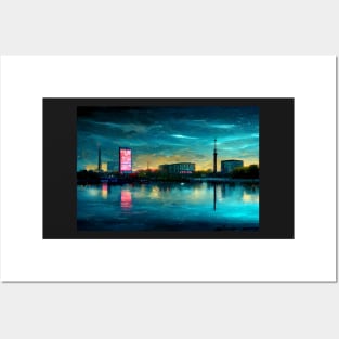 Neon Berlin City Skyline In Neonlight / Berlin City Silhouette Posters and Art